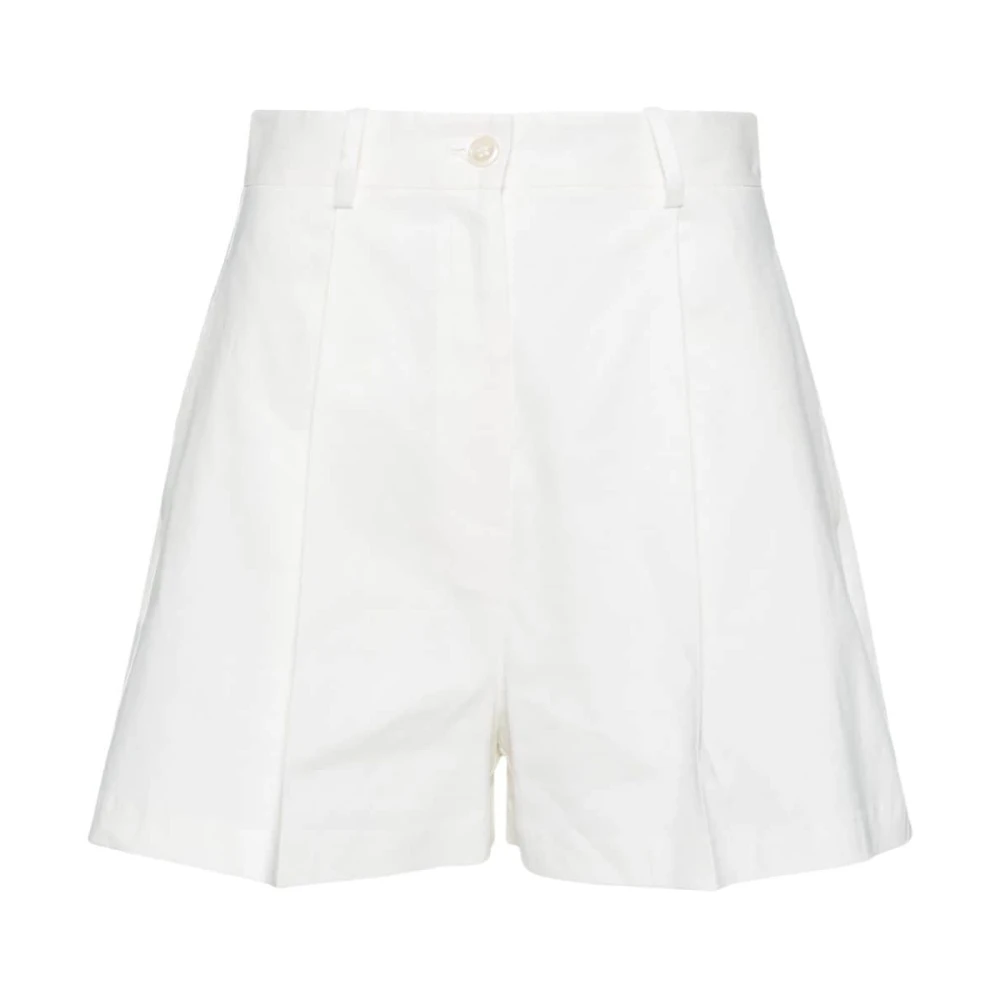 Pinko Witte Linnen Blend Shorts met Hoge Taille White Dames