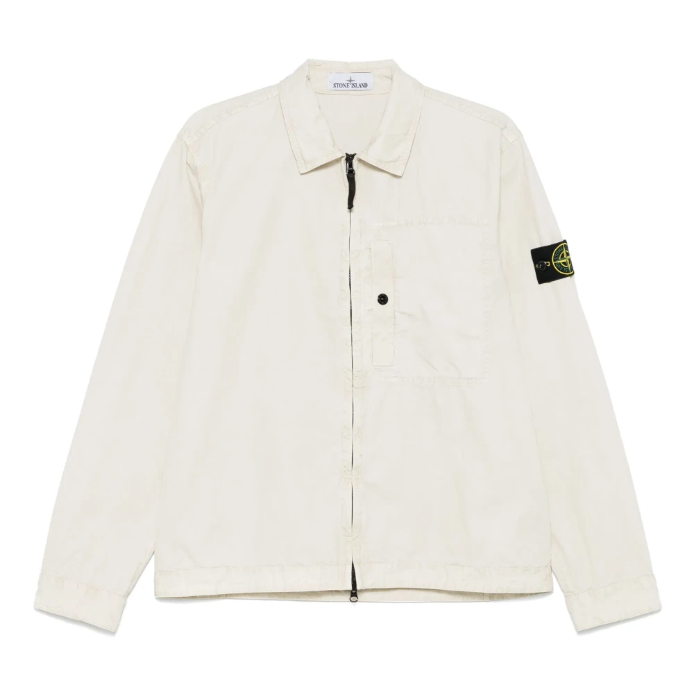 Stone Island Beige Jassen met Badge en Zakken Beige Heren