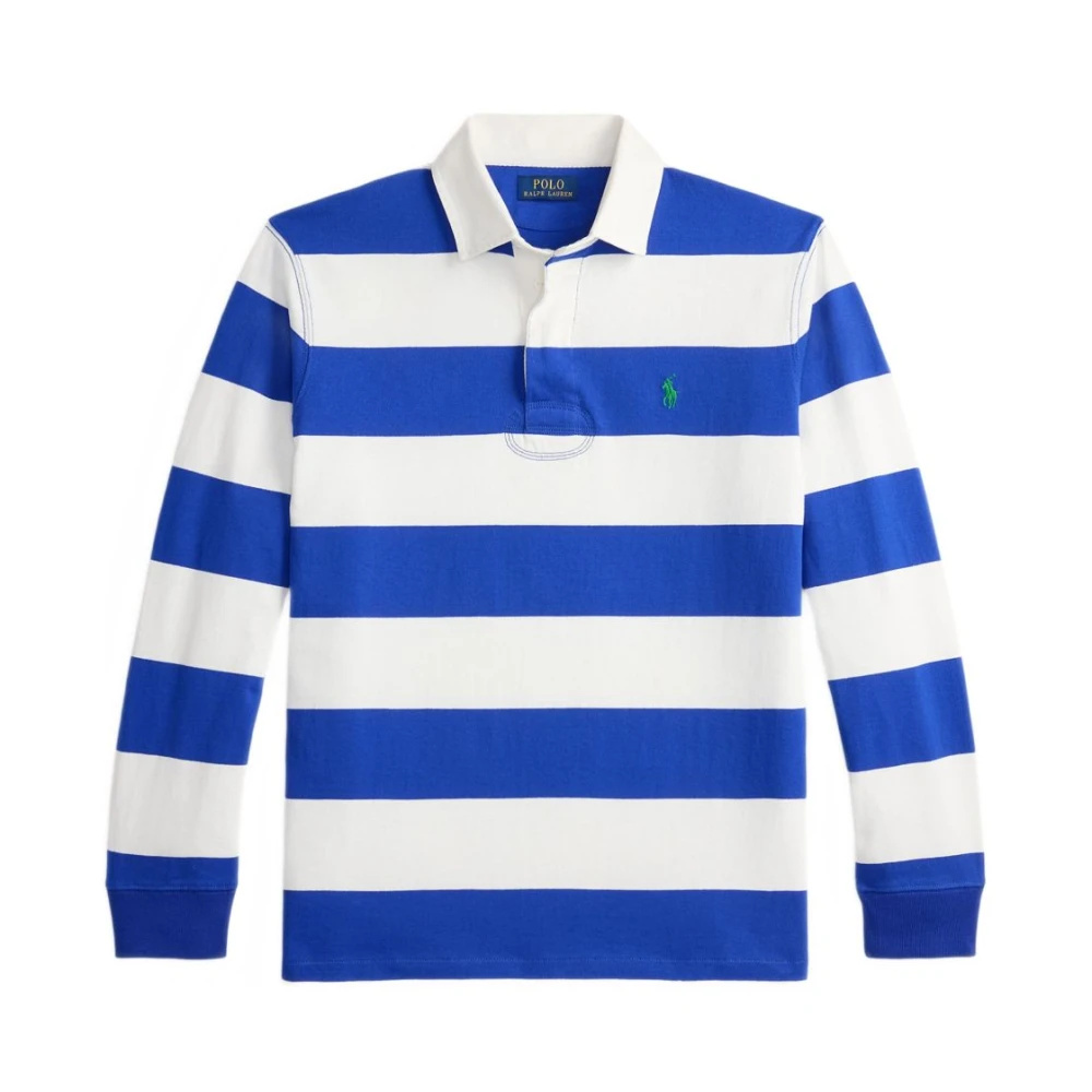 Polo Ralph Lauren Men's Blue Polo Shirts, Xl, Striped Cotton Long-Sleeve Polo
