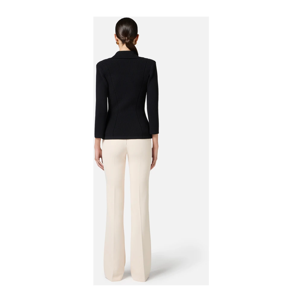 Elisabetta Franchi Zwarte gebreide blazer met gouden strikken Black Dames