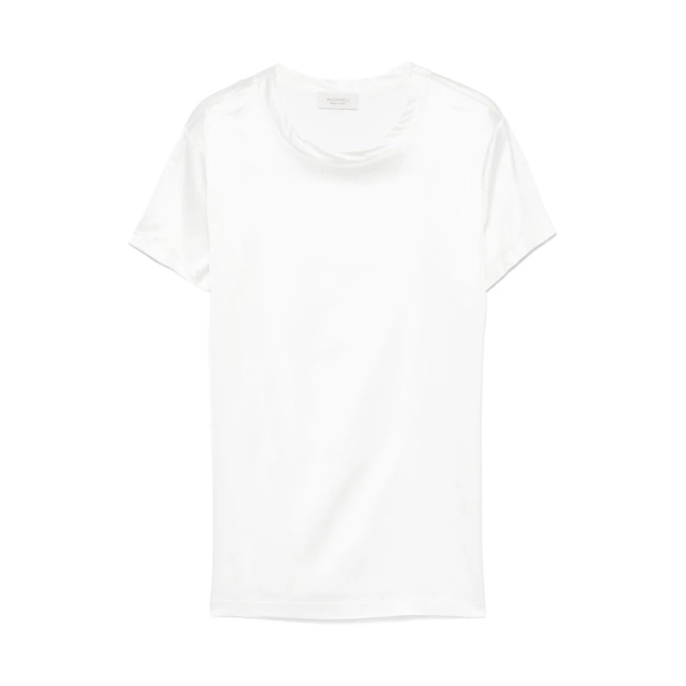 Mazzarelli Witte Satijnen Crew Neck T-shirt White Dames