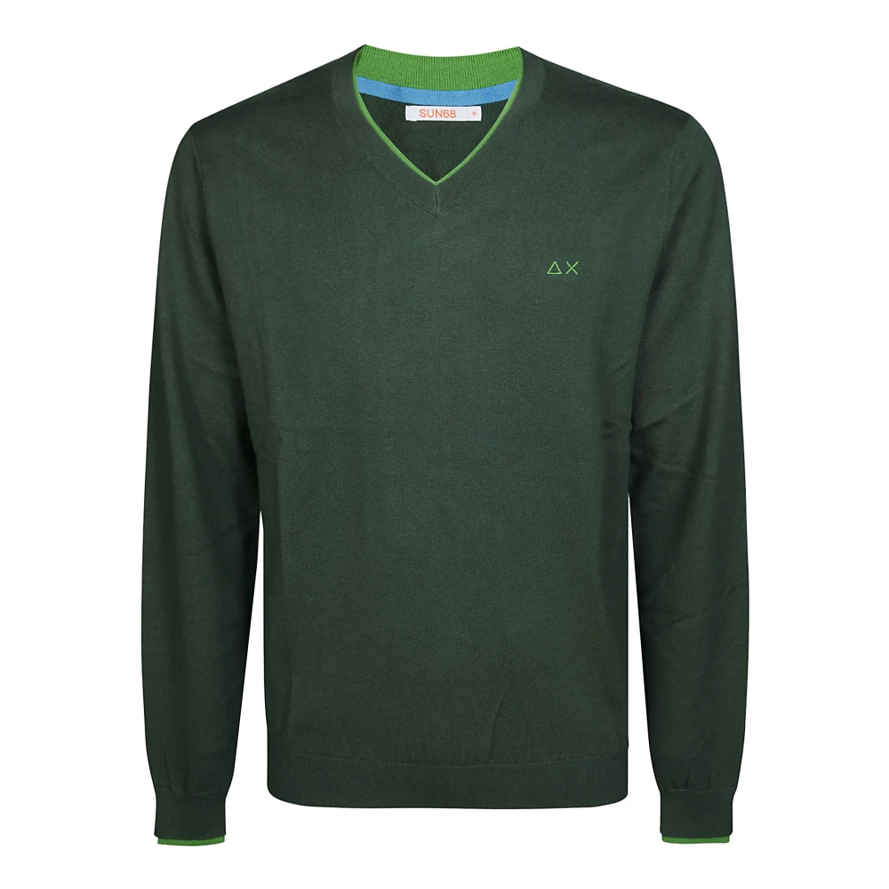 Sun68 Dubbele Rib V-Hals Trui Green Heren