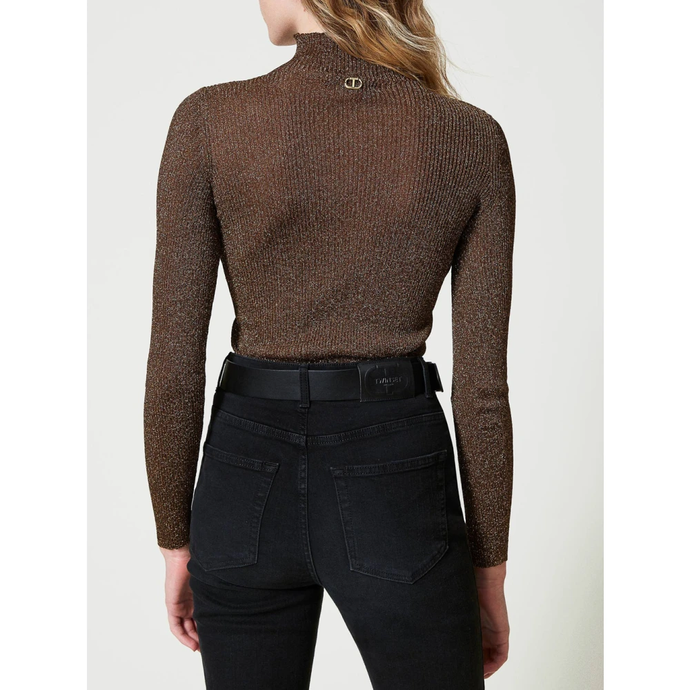 Twinset Geribbelde Lurex Trui Brown Dames
