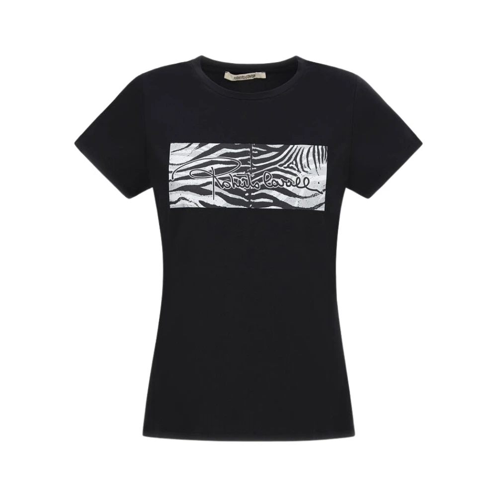 Roberto Cavalli Logo T-shirt Ronde Hals Korte Mouwen Black Dames