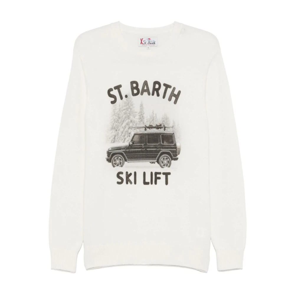MC2 Saint Barth Witte wolblend trui met grafische print White Heren