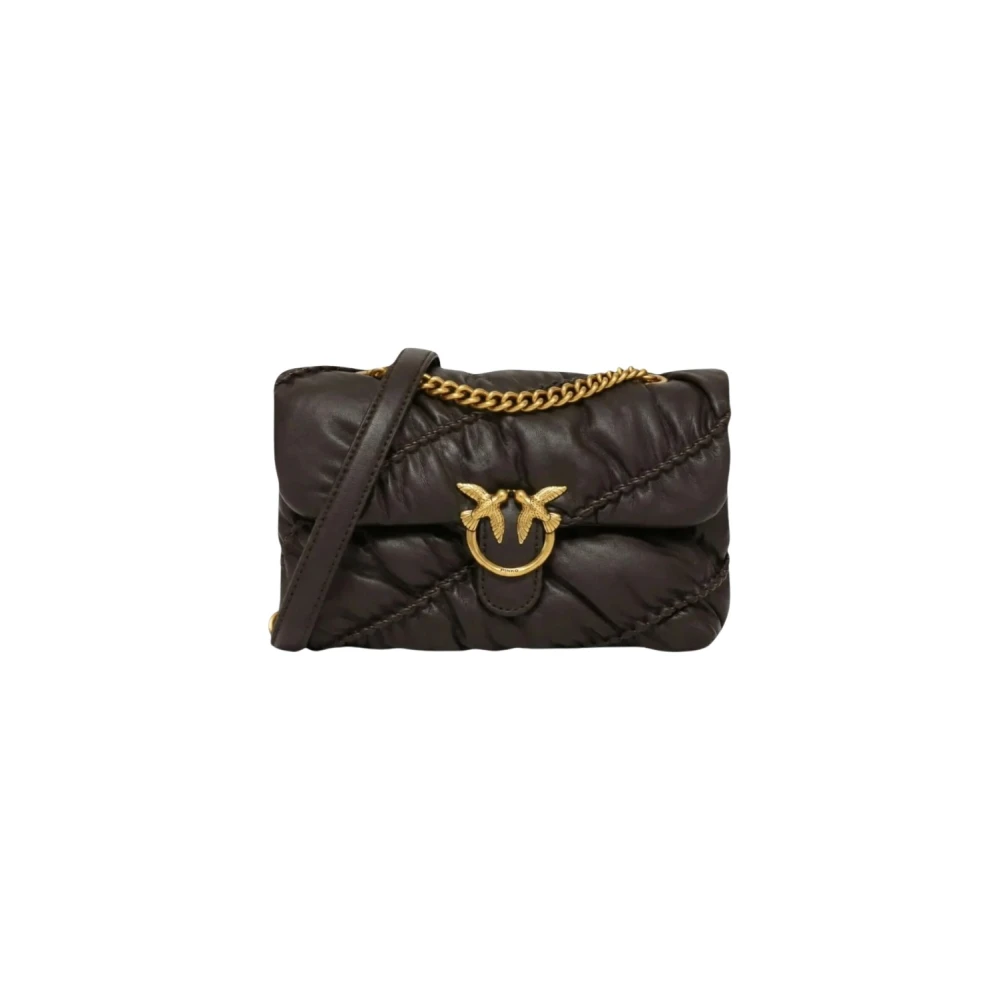 Borsa a tracolla con logo in pelle PINKO Marrone/oro - Immagine 2