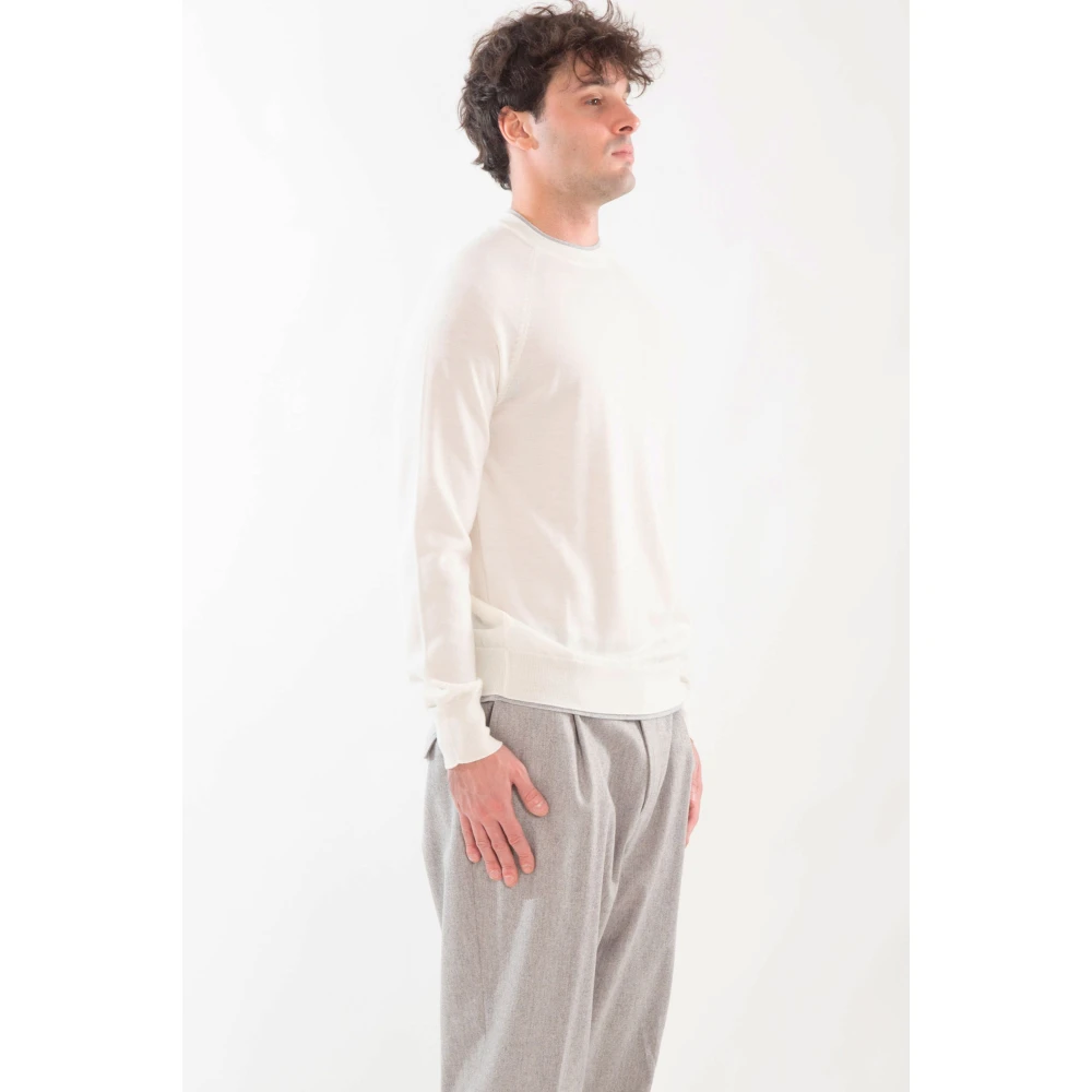 Eleventy Contrast Rib Sweater White Heren