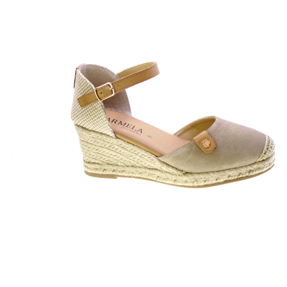 Beige Semsket Espadrilles med Ankelen Stropp