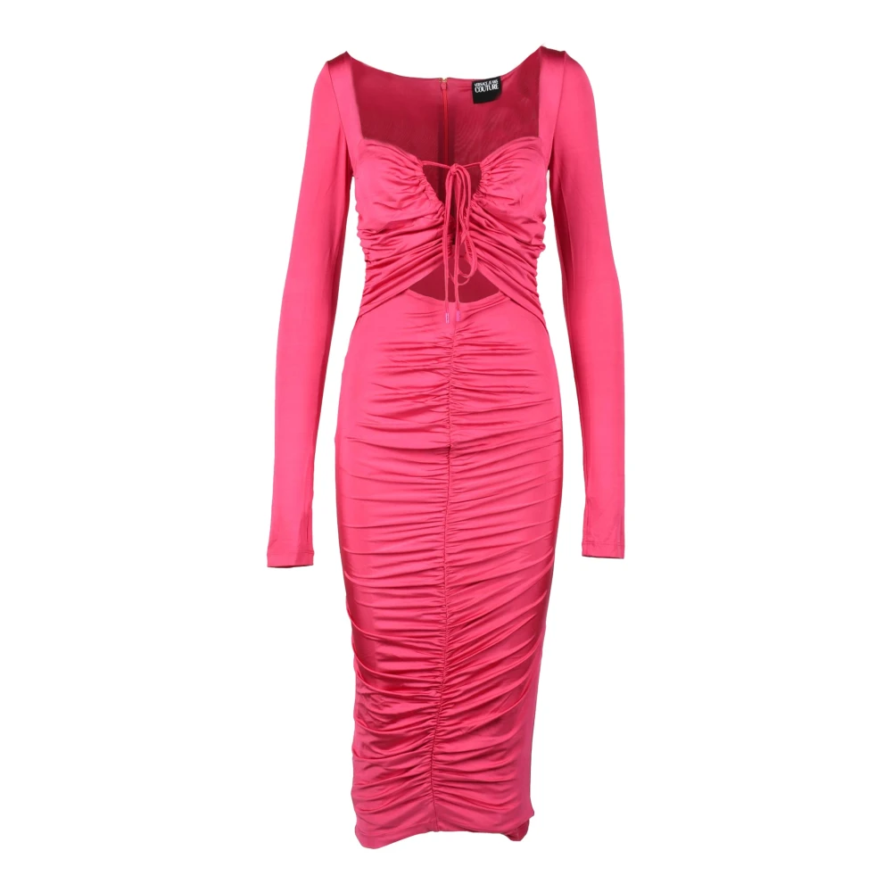 Versace Jeans Couture Elegante Damesjurk Acetaat Elastaan Pink Dames