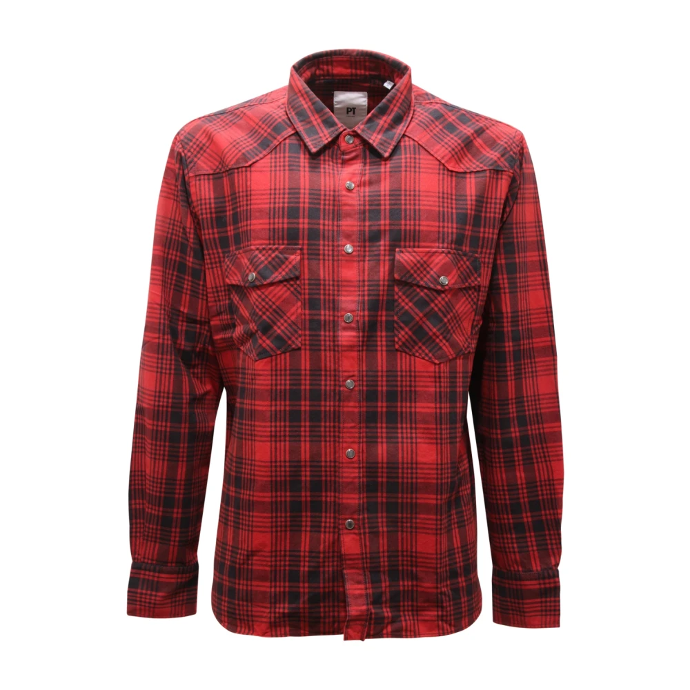 Pt01 Red Checke Shirt Made In Italy - Male - Casual Shirts - Xl - Shirts