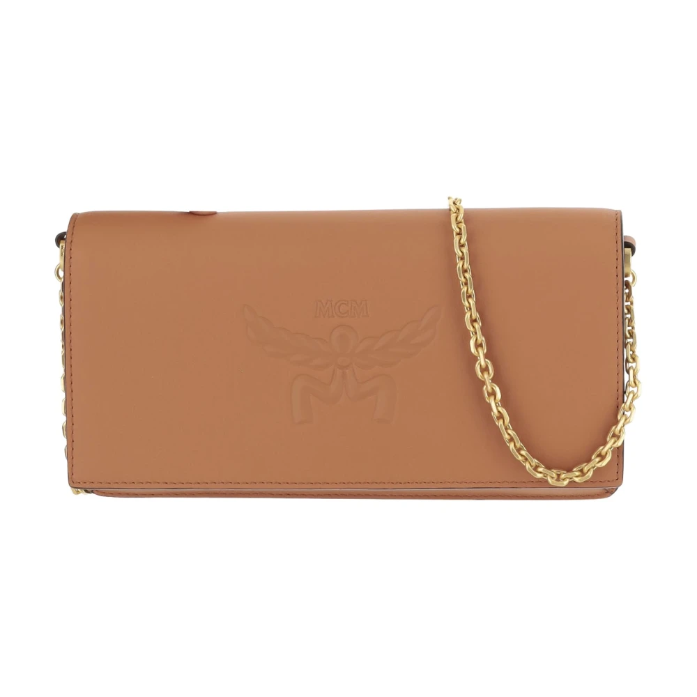 MCM Terracotta Leren Handtas met Reliëf Logo Brown Dames