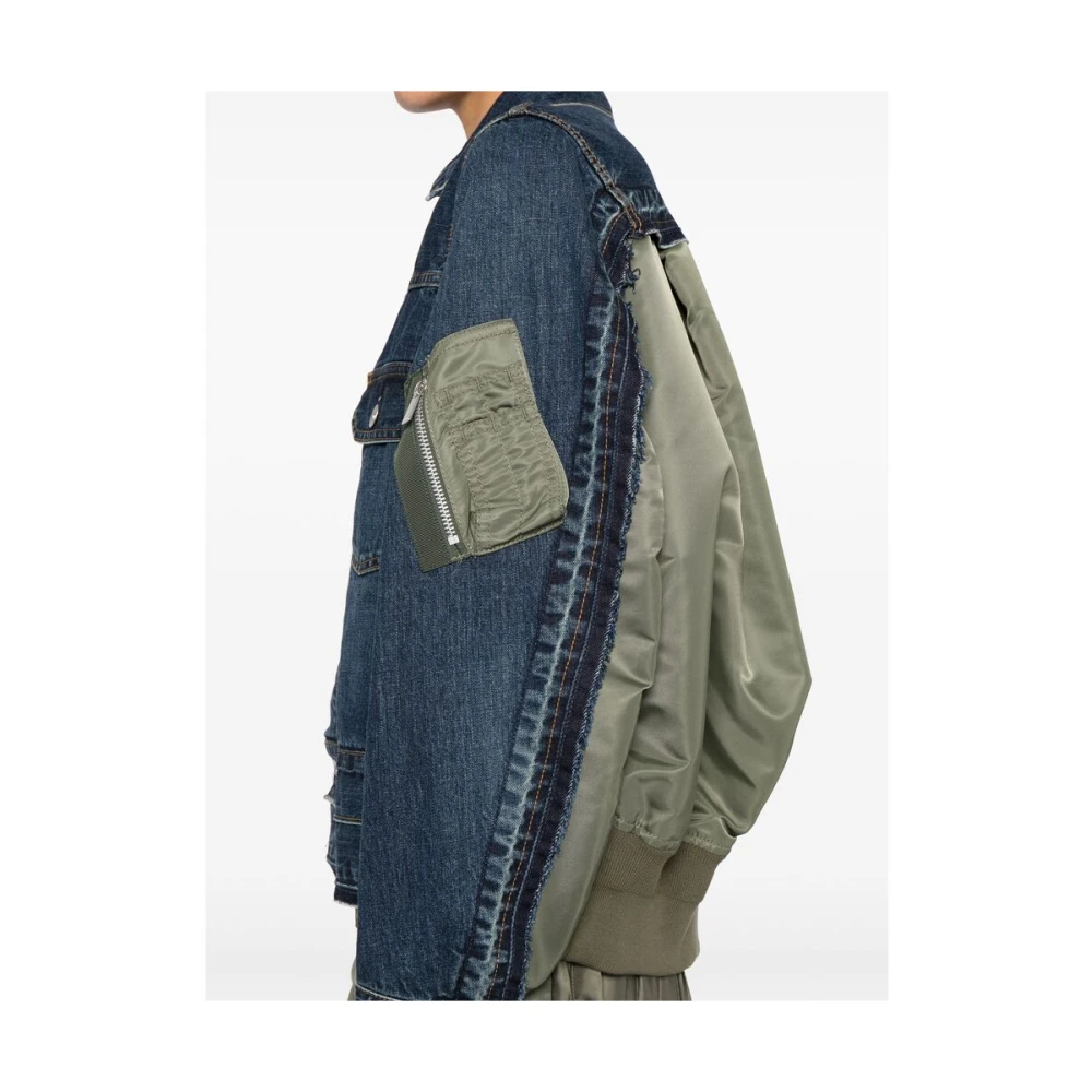 Sacai Kleur-blok Denim Jas Blue Dames
