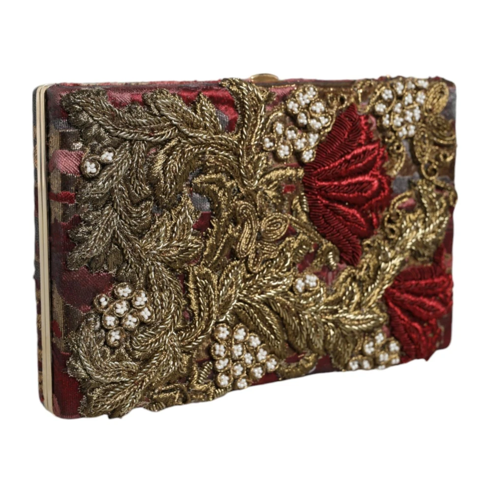 Dolce & Gabbana Gouden Frame Avond Clutch Maroon Velvet Brown Dames