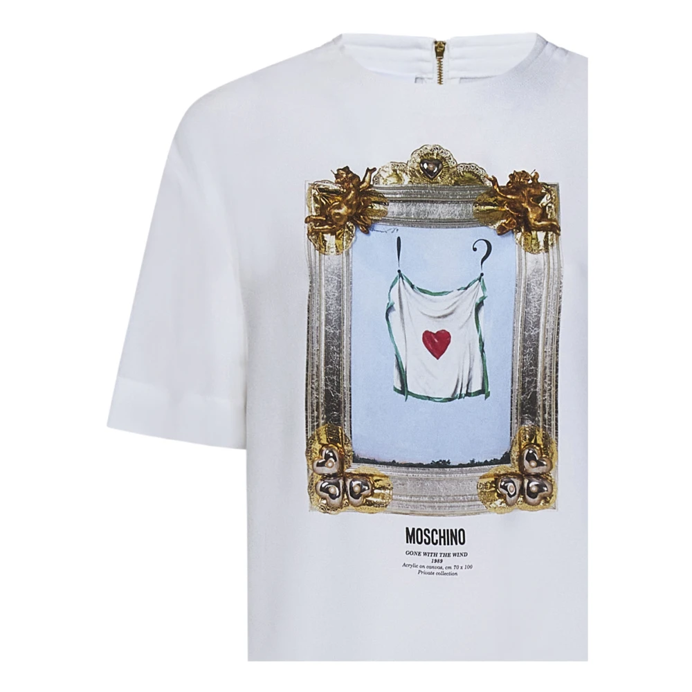 Moschino Witte T-shirt met Grafische Print en Gouden Rits White Dames
