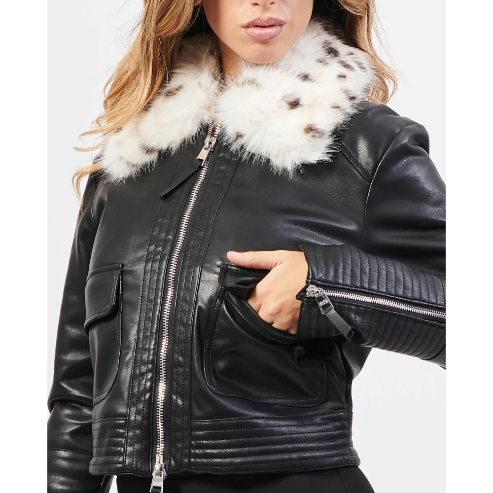 Silvian Heach Imitatiebont Zwarte Jas Black Dames