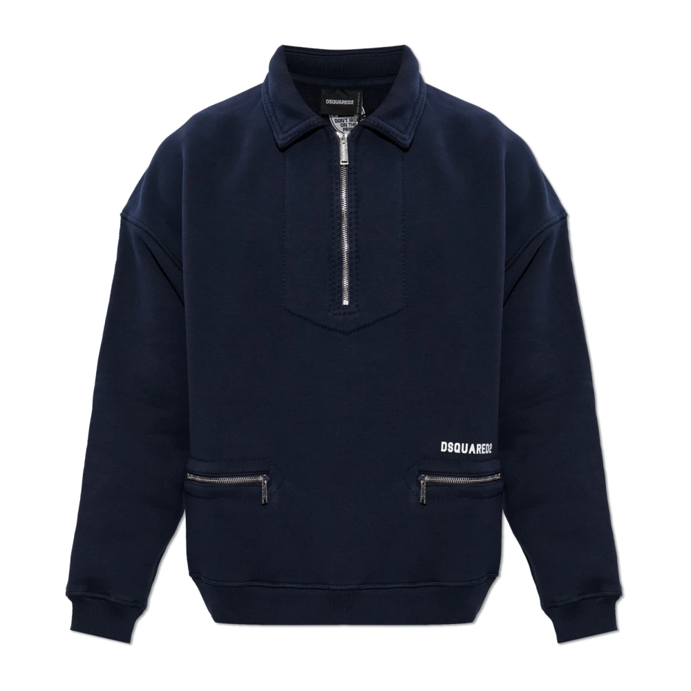 Dsquared2 Men's Blue Zip-Throughs, M, Sweatshirt With Logo