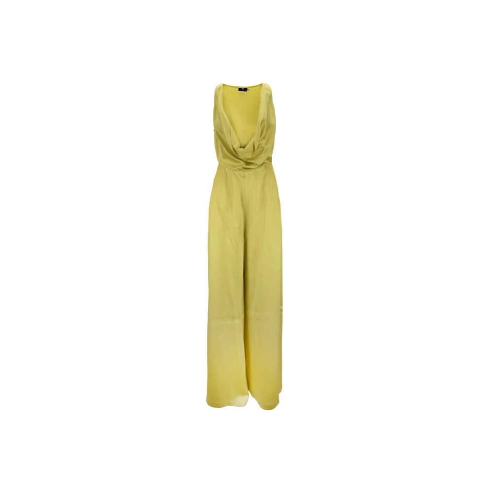 Elisabetta Franchi Diepe V-hals jumpsuit met gerimpeld detail Green Dames
