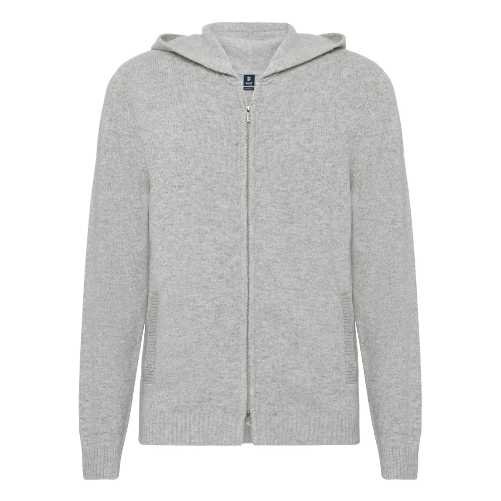 Boggi Milano Luxe Cashmere Blend Zip Hoodie Sweater Gray Heren