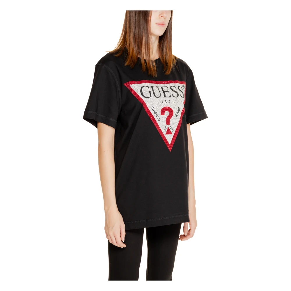 Guess Glanzende Driehoek Katoenen Trui Black Dames