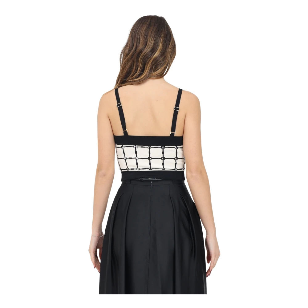 Elisabetta Franchi Witte Jacquard Bandeau Top met Gouden Metalen Logo Decoraties White Dames