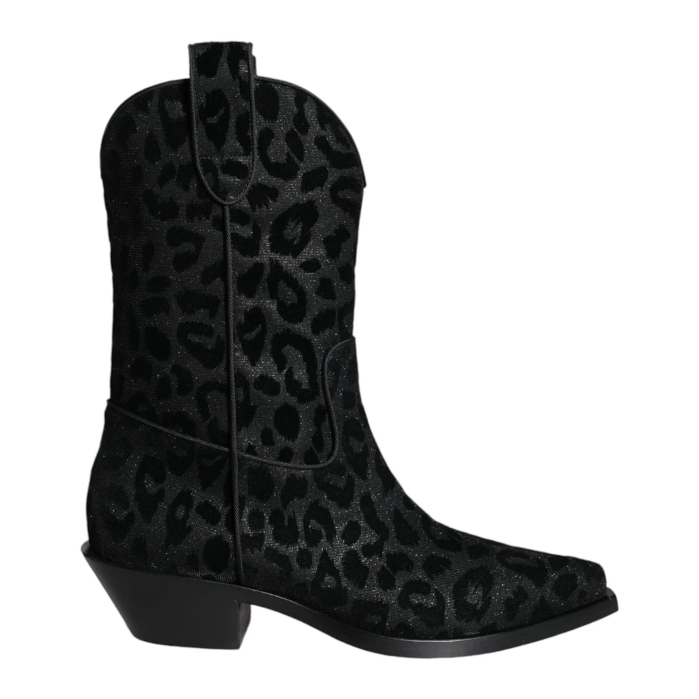 Dolce & Gabbana Leopard Print Cowboy Boots With Leather Sole - Female - Cowboy & Biker Boots - Black - 2 Uk - Shoes