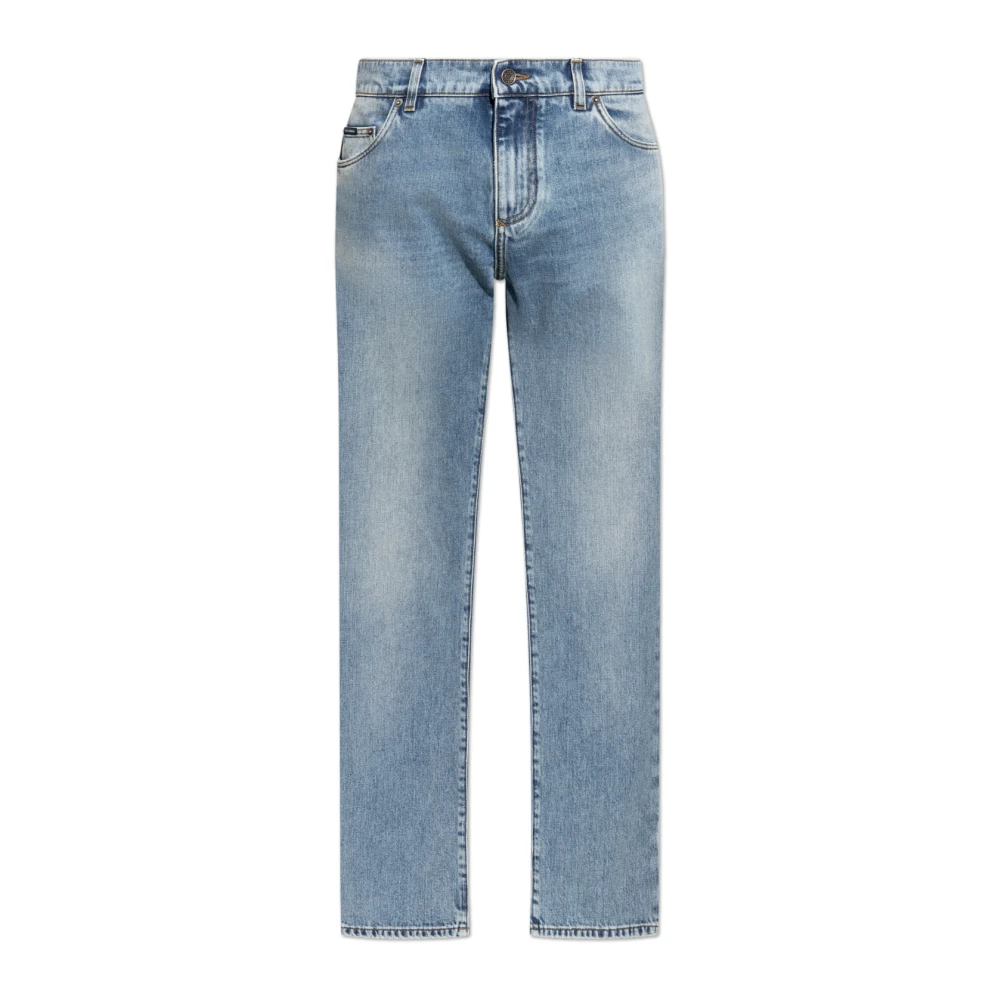Dolce & Gabbana Blue Vintage-Effect Jeans - Male - Straight Fit Jeans - L - Jeans