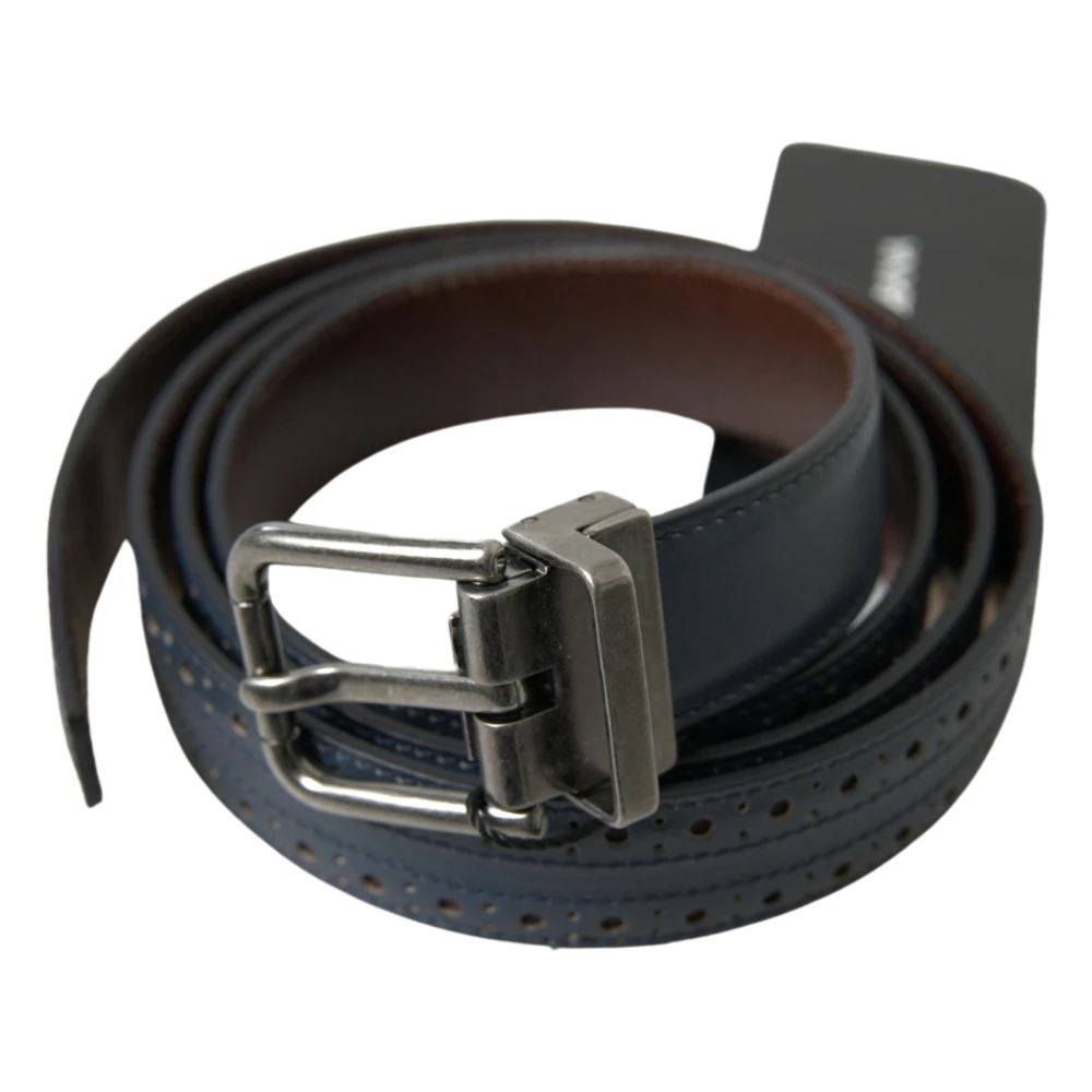 Dolce & Gabbana Blauwe Geperforeerde Metalen Gesp Riem Blue Heren