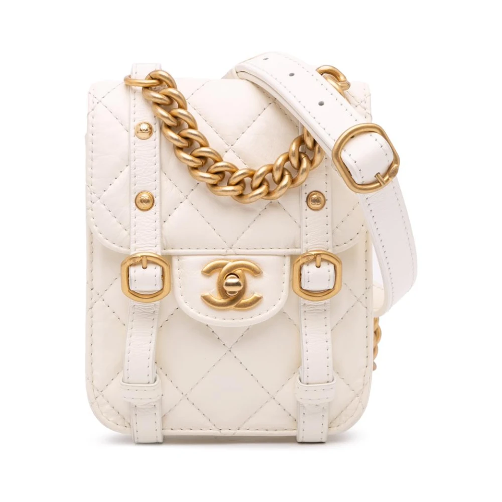 Chanel Vintage Women's White Pre-Owned Chanel Quilted Lambskin Messenger Bag, Vintage Cross Body Bags, One Size, Pre-Owned
