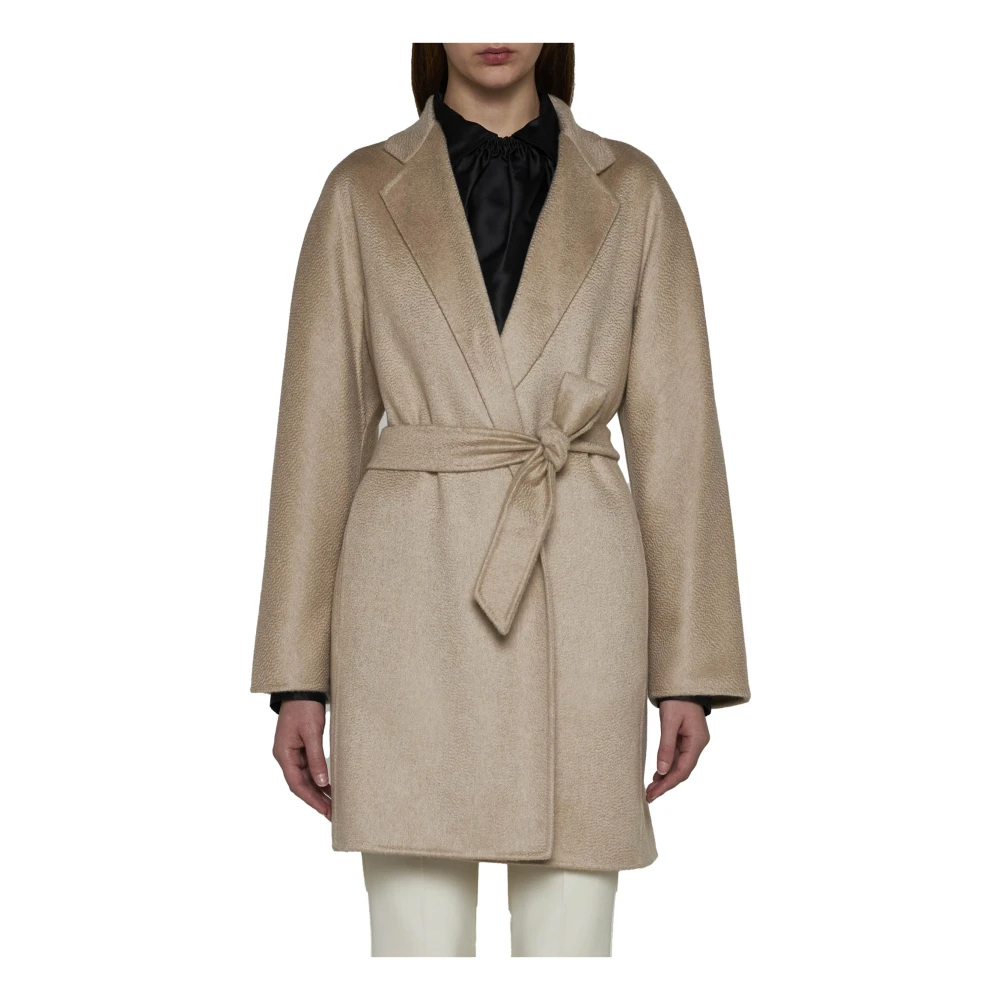 Max Mara Beige Cashmere Jas Kimono Mouwen Beige Dames