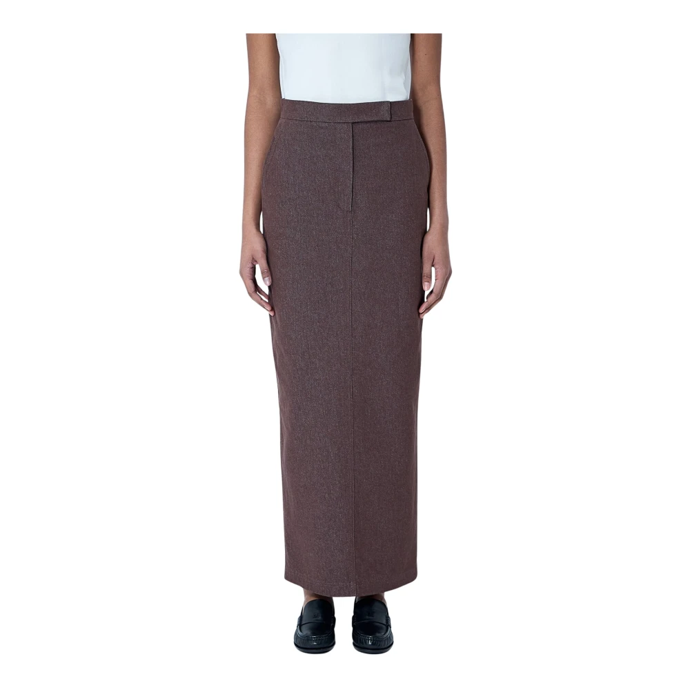 Max Mara Women's Brown Maxi Skirts, Xs, Cotton Weave Tailored Midi Skirt