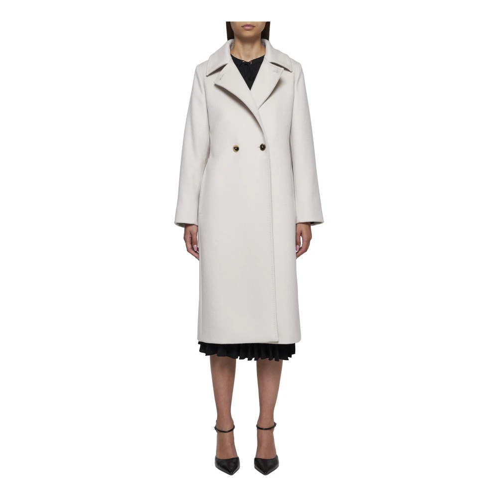 Max Mara Studio Natuurlijk Witte Wollen Jas met Riem White Dames