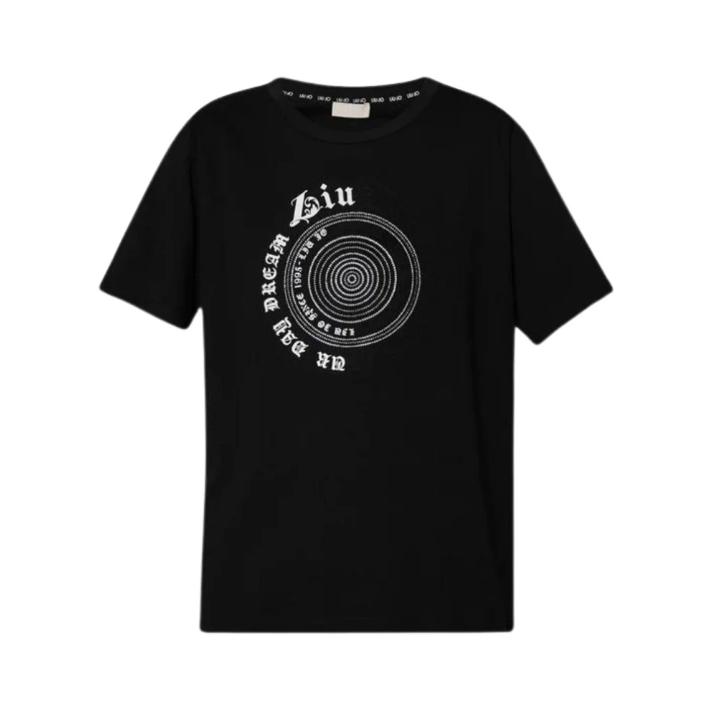 Liu Jo Women's Black T-Shirts, 2XS, Logo Gemstone T-Shirt Short Sleeve