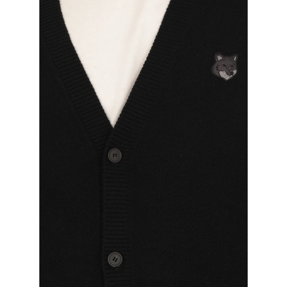 Maison Kitsuné Zwarte wollen vest met vossenpatch Black Heren