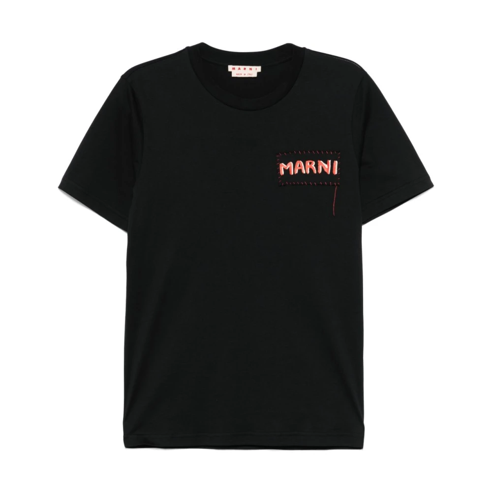 Marni Zwart Logo Print Crew Neck T-shirts Black Heren