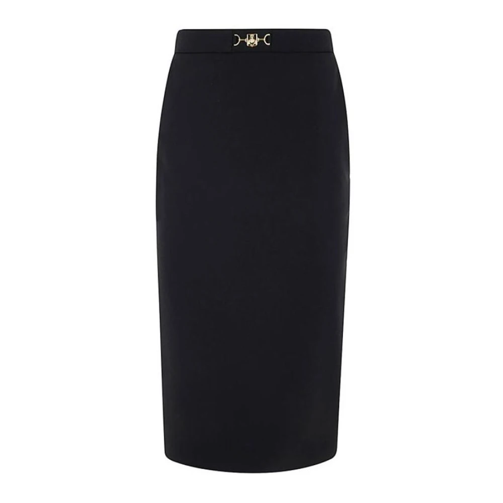 Elisabetta Franchi Zwarte Midi Rok met Franse Zakken Black Dames