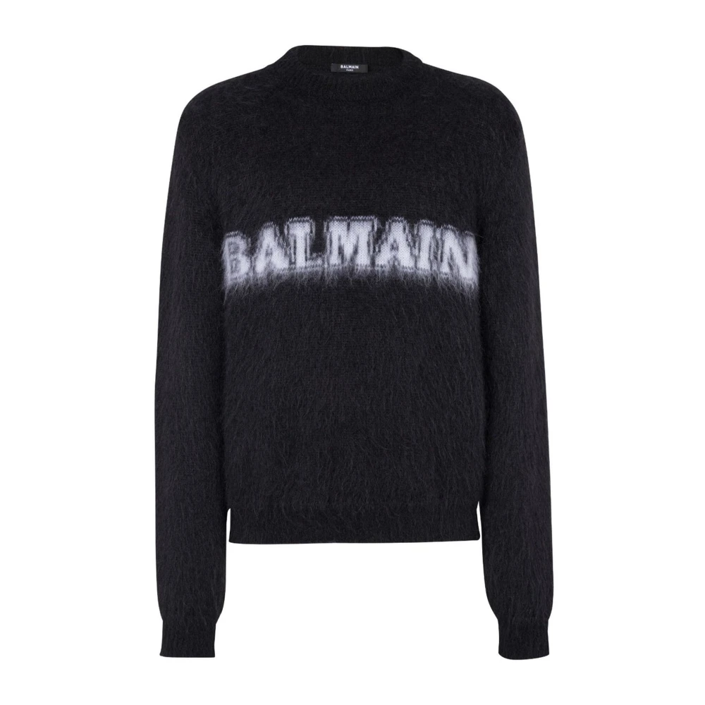 Balmain Men's Black Logo-Print Jumper Round Neck