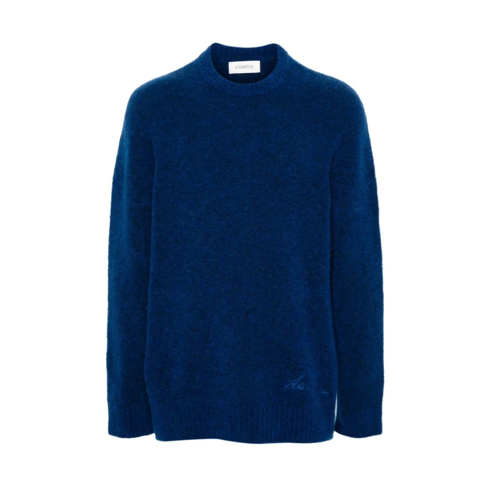 Laneus Blauwe Alpaca Gebreide Trui Blue Heren