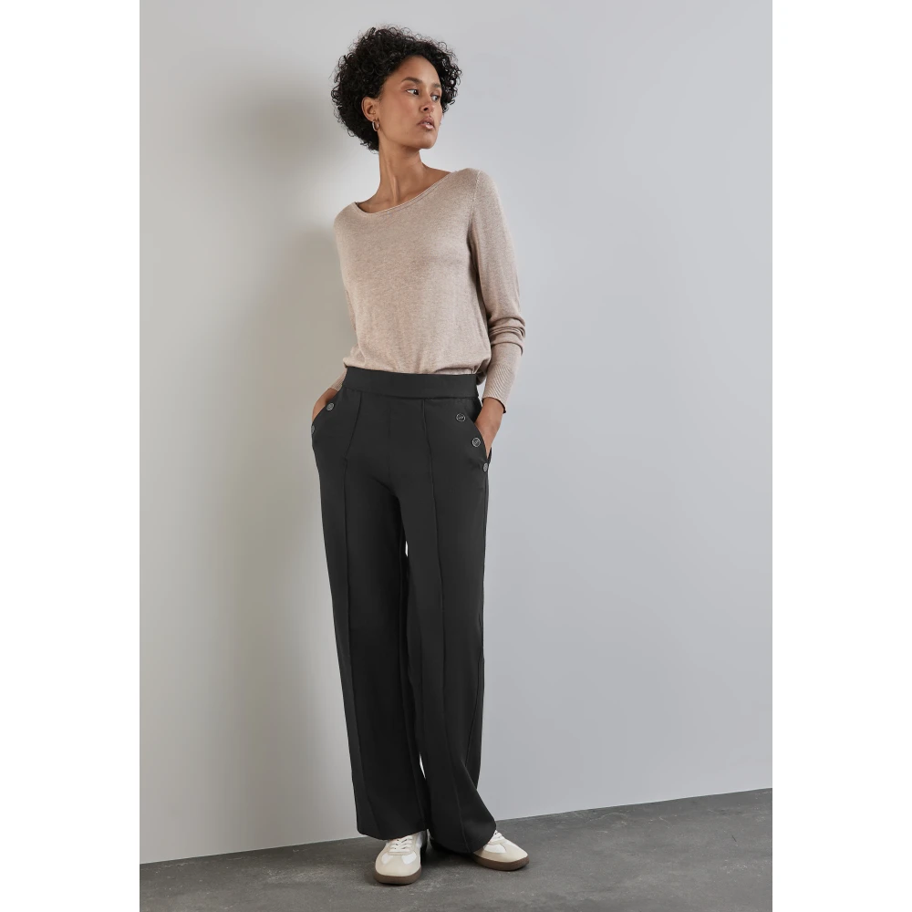 Street One High Waist Straight Leg Casual Broek Black Dames