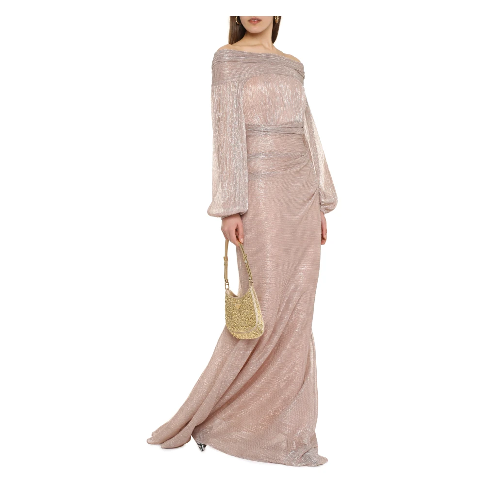 Talbot Runhof Metallic Off-Shoulder Gedrapeerde Jurk Pink Dames