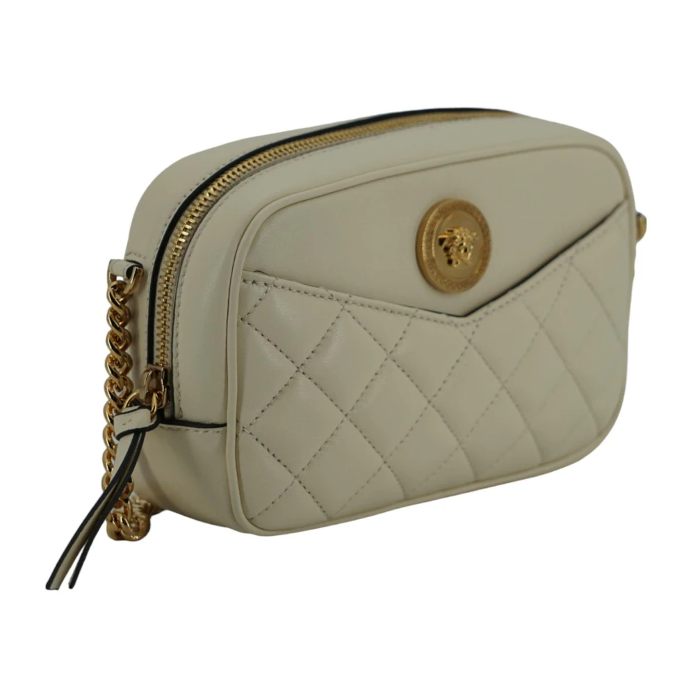 Versace Witte Leren Crossbody Tas Beige Dames
