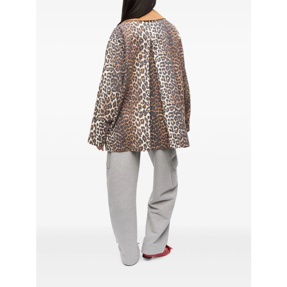 Ganni Luipaardprint Jas met Fluweel Kraag Multicolor Dames