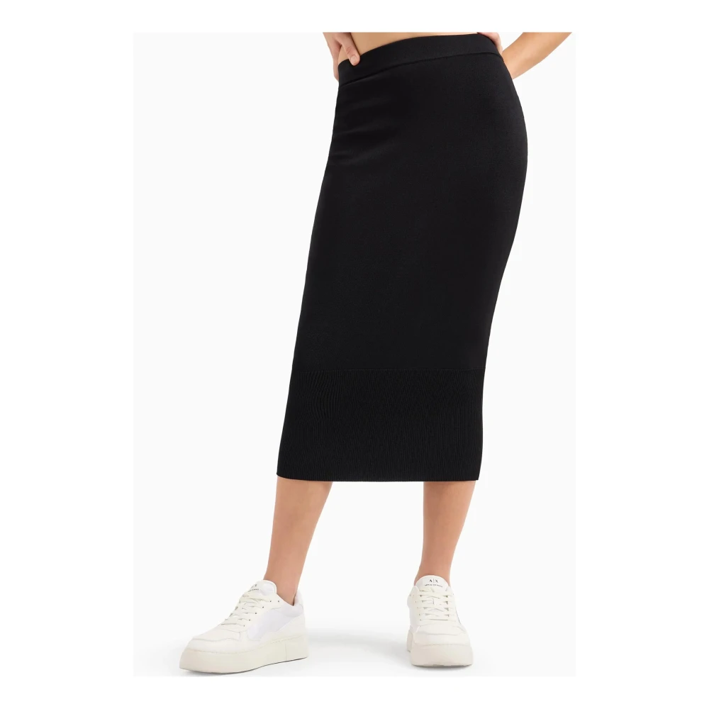 Armani Exchange Zwarte Gebreide Rok Logo Gevoerd Black Dames