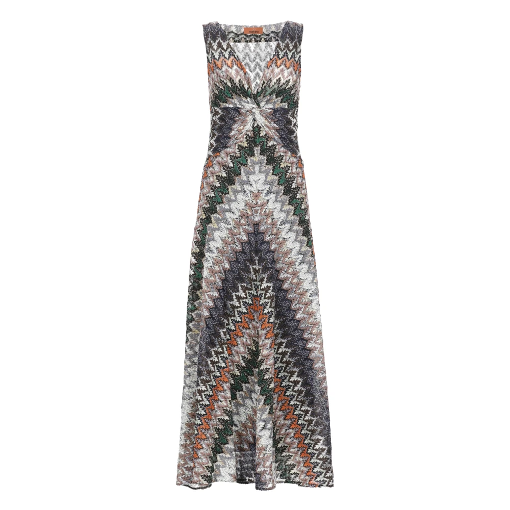 Missoni Kvinno Multicolor Klänningar Dam, M, Bomull, Ärmlös Klänning Med Knytband I Halsen