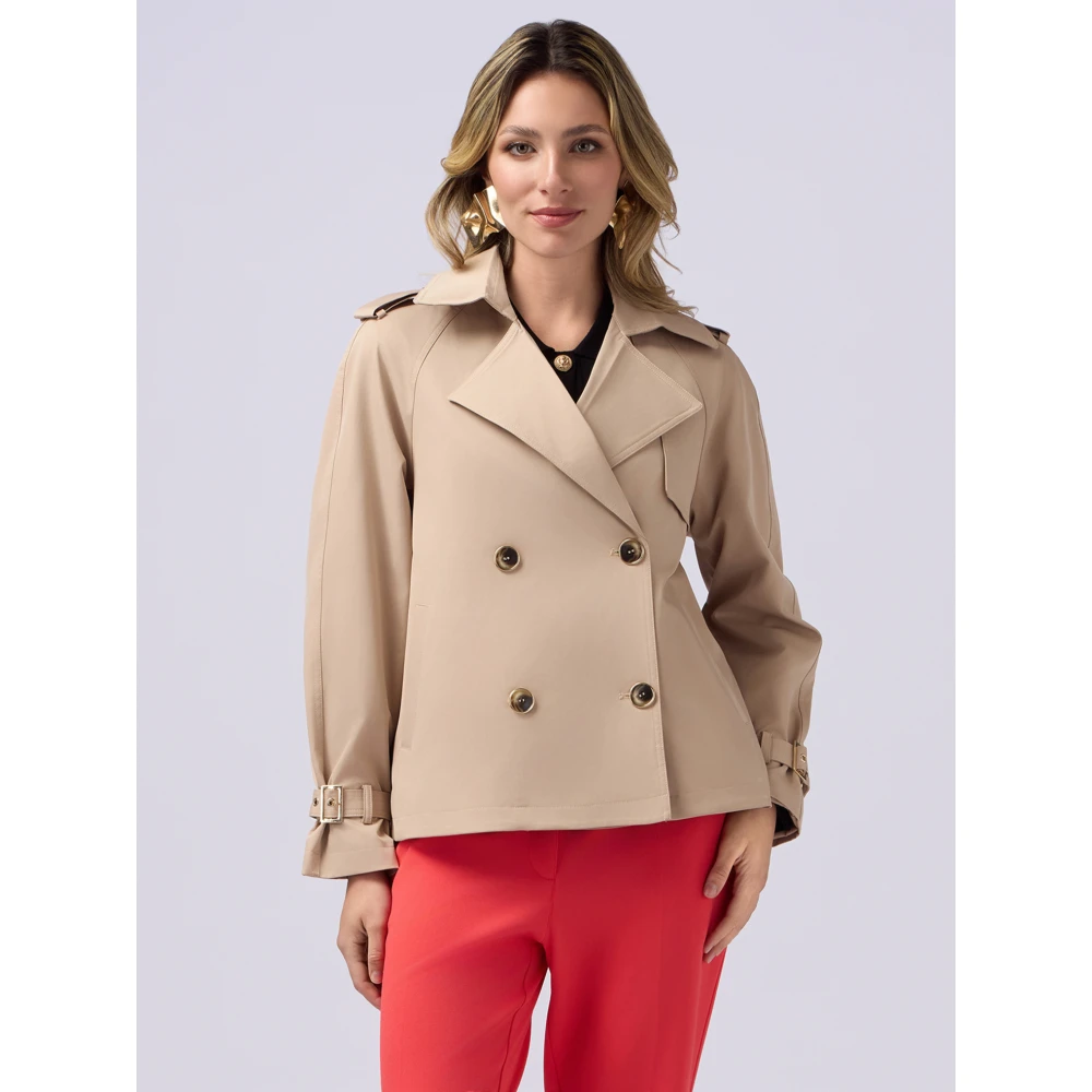 Oltre Korte double-breasted oversized trenchcoat Beige Dames
