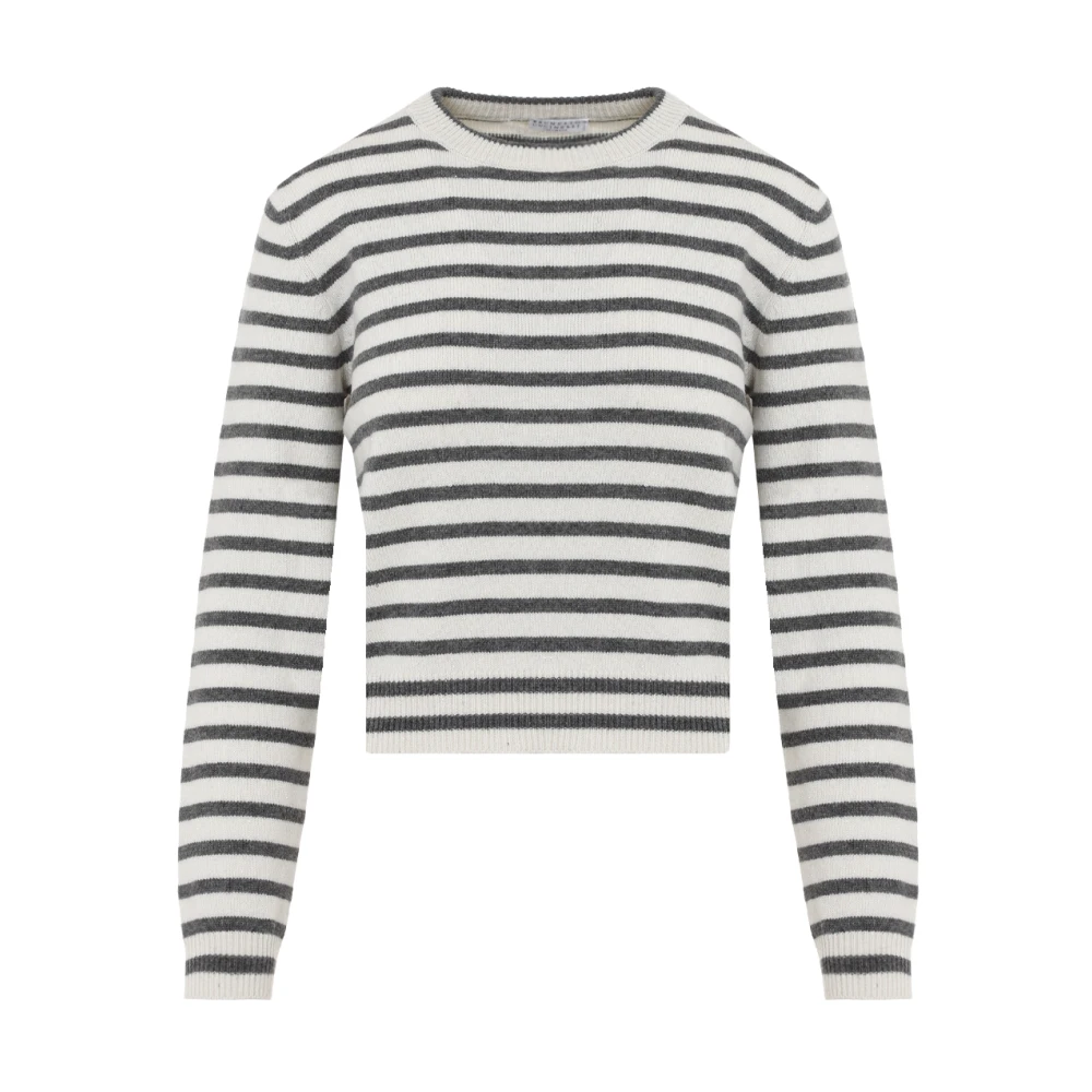 Brunello Cucinelli Panama Randig Crew Neck Paljett Topp Multicolor, Dam