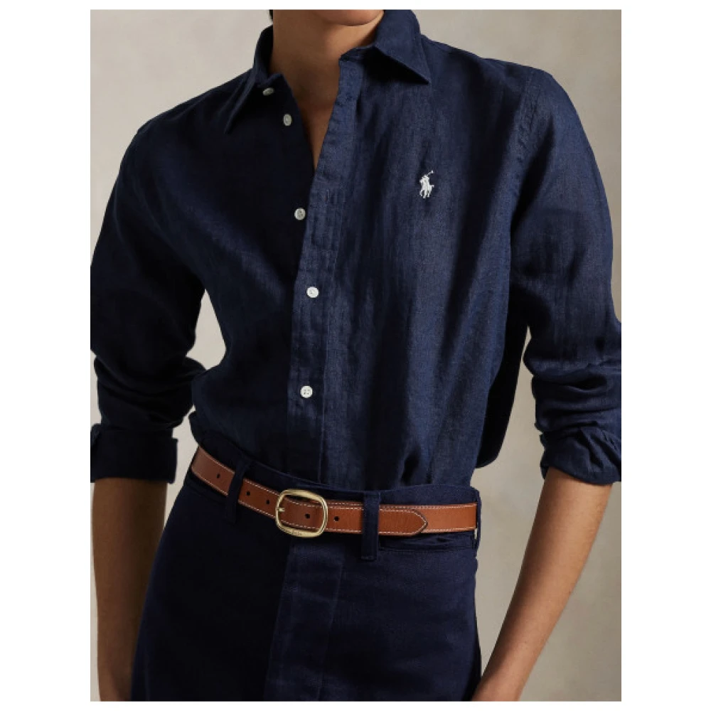 Polo Ralph Lauren Linnen overhemd met puntkraag Blue Dames