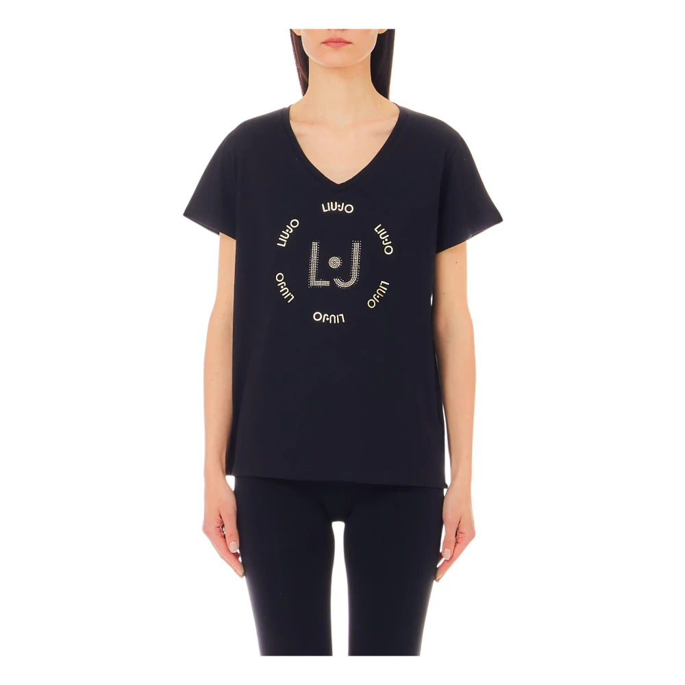Liu Jo Zwarte Katoenen Stretch V-hals T-shirt Black Dames
