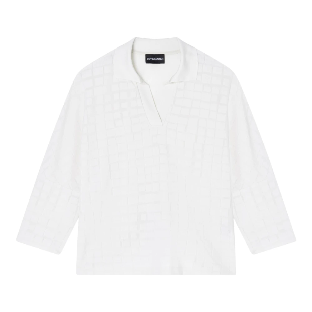Emporio Armani Vrouw Wit Tops Dames, S, Katoen, Jacquard Jersey Jumper Met Polokraag