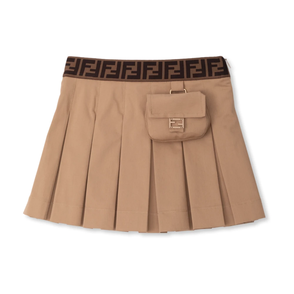 Fendi Girls Beige Pleated Skirt