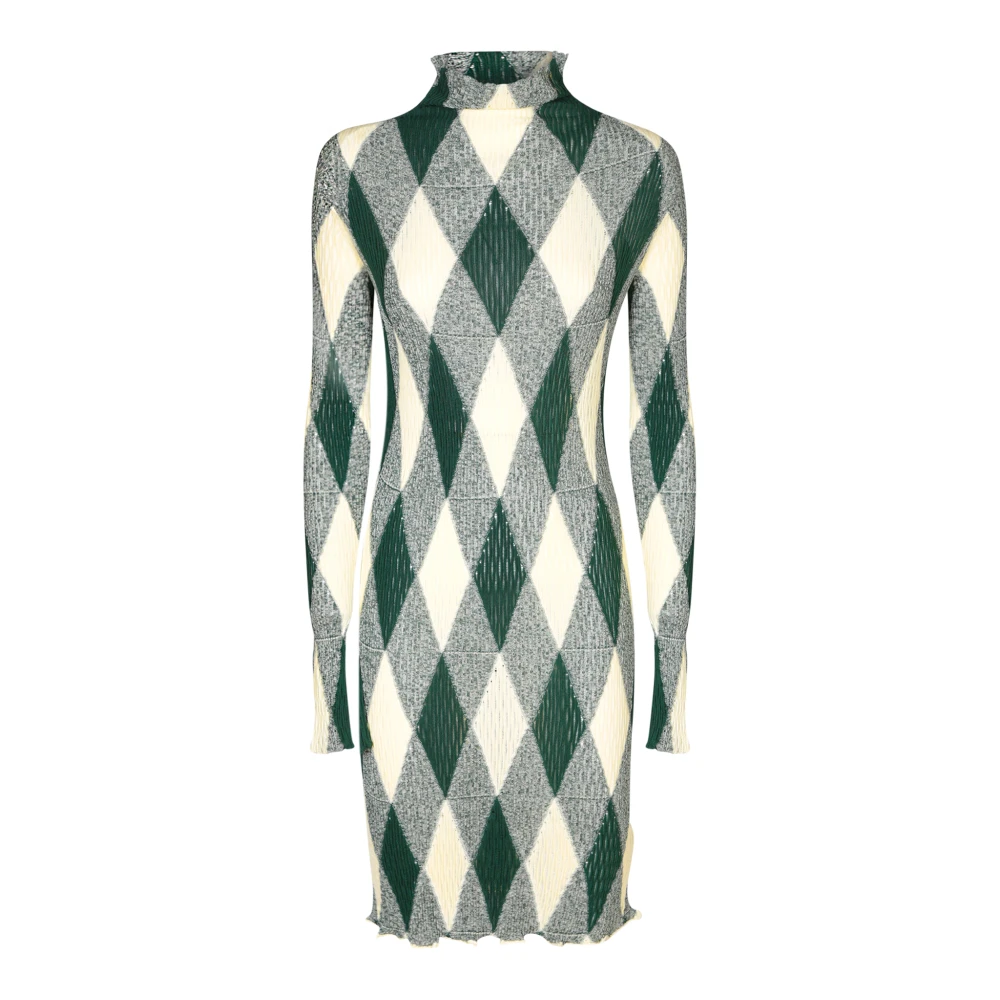 Burberry Groene Zijden Jurk Diamantprint Multicolor Dames
